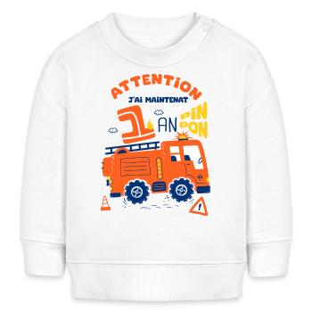 pompiers pour enfants 1er anniversaire 1 an - Sweat bébé bio Stanley/Stella - blanc - Devant
