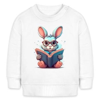 A rabbit with glasses reads a book – back to school - Baby Sweatshirt by Stanley/Stella - white - Front