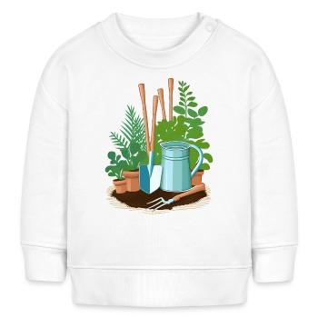 Ustensiles de jardinier : pelle, râteau, ect - Sweat bébé bio Stanley/Stella - blanc - Devant