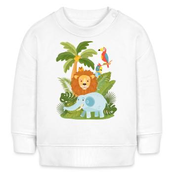 Éléphant, lion et perroquet dans la jungle – Safari - Sweat bébé bio Stanley/Stella - blanc - Devant