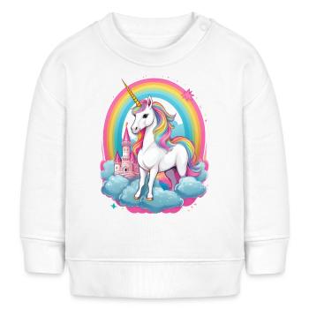 Einhorn mit Regenbogen, Wolken und rosa Schloss - Baby Organic Sweatshirt Baby Changer von Stanley/Stella - Weiß - Vorne
