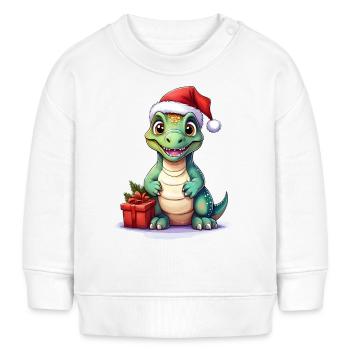Un dinosaure célèbre Noël avec un cadeau - Sweat bébé bio Stanley/Stella - blanc - Devant