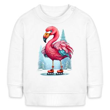 Un flamant rose qui patine en hiver - Sweat bébé bio Stanley/Stella - blanc - Devant