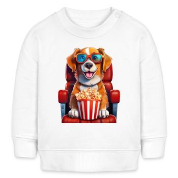 Un chien au cinéma avec du pop-corn - Sweat bébé bio Stanley/Stella - blanc - Devant