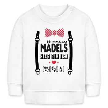 Hallo Mädels Hier bin ich Babysprüche Lustig - Baby Organic Sweatshirt Baby Changer von Stanley/Stella - Weiß - Vorne