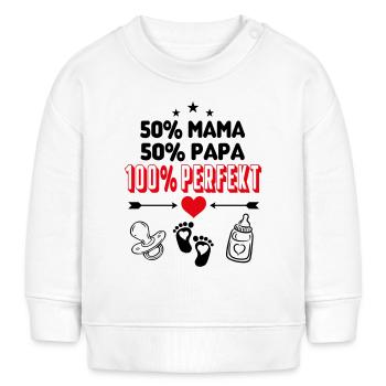 50% Papa 50% Mama 100% Perfekt Babysprüche - Baby Organic Sweatshirt Baby Changer von Stanley/Stella - Weiß - Vorne
