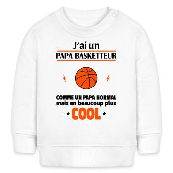 J'ai un papa basketteur, basket, basketball - Sweat bébé bio Stanley/Stella - blanc - Devant