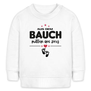 Aus dem Bauch ins Herz Baby Sprüche - Baby Organic Sweatshirt Baby Changer von Stanley/Stella - Weiß - Vorne