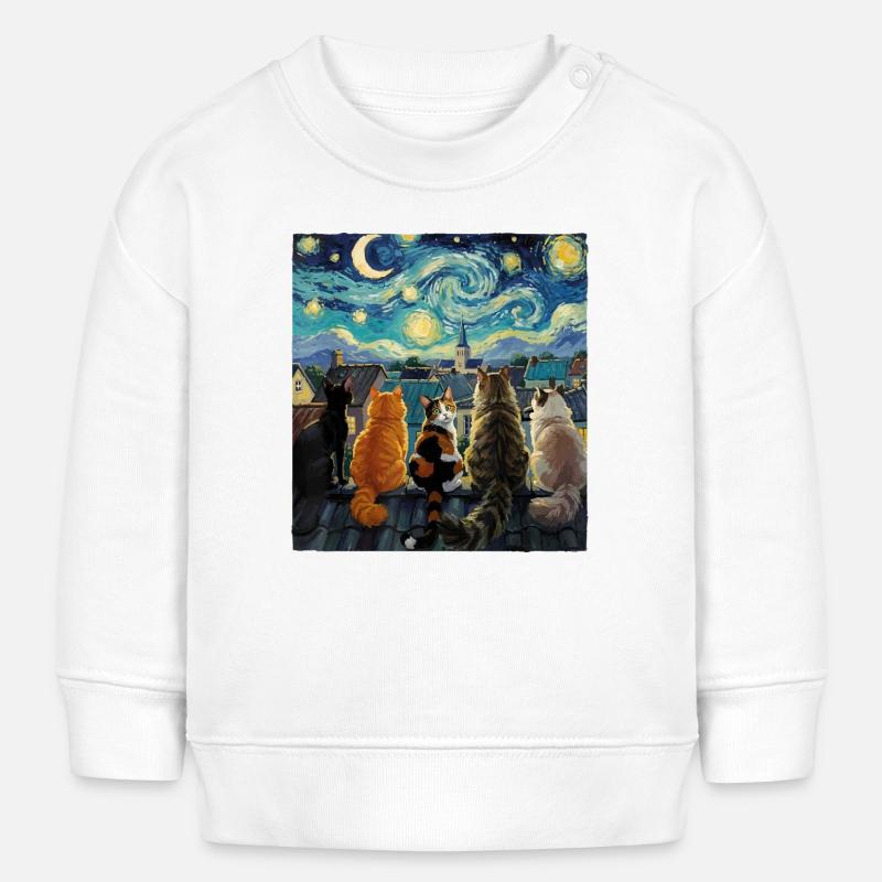 Cat Symphony Over Starry Rooftops - Baby Sweatshirt by Stanley/Stella - white
