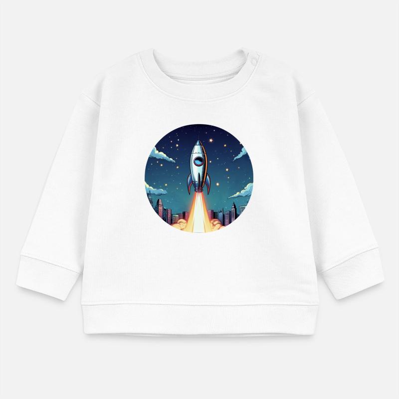 Lancement d’une fusée dans l’espace devant le ciel nocturne dans un style comique Sweat bébé bio Stanley/Stella