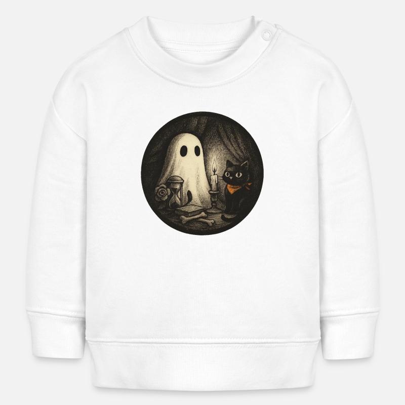 Haunted Night Cat Magic Illustration - Baby Sweatshirt by Stanley/Stella - white