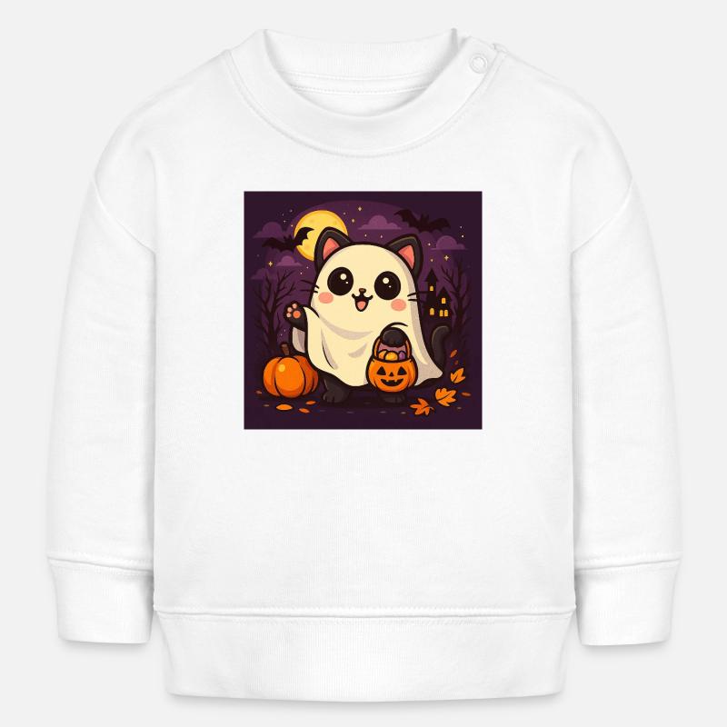 Câlin Halloween Chat fantôme - Sweat bébé bio Stanley/Stella - blanc