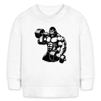 Muskulöser Gorilla beim Bodybuilding - Baby Organic Sweatshirt Baby Changer von Stanley/Stella - Weiß - Vorne