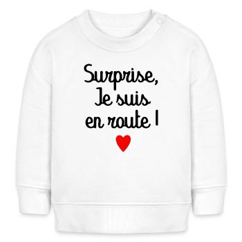 Surprise je suis en route - annonces grossesse - Sweat bébé bio Stanley/Stella - blanc - Devant