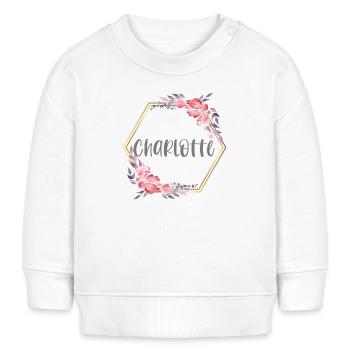 Charlotte fille nom cadeau de bébé - Sweat bébé bio Stanley/Stella - blanc - Devant