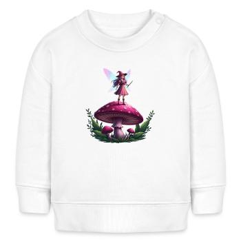 Fée de la forêt de conte de fées sur un champignon - Sweat bébé bio Stanley/Stella - blanc - Devant