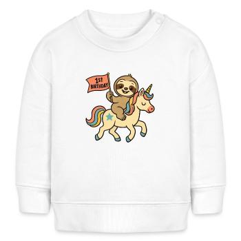 Faultier auf Einhorn 1st Birthday - Baby Organic Sweatshirt Baby Changer von Stanley/Stella - Weiß - Vorne