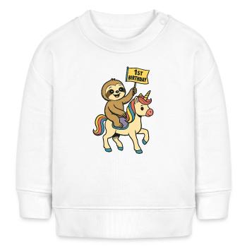 Faultier auf Einhorn 1st Birthday - Baby Organic Sweatshirt Baby Changer von Stanley/Stella - Weiß - Vorne