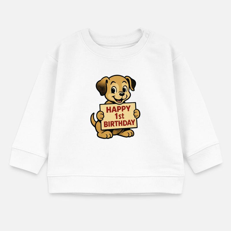 Petit chiot mignon avec bouclier – Joyeux premier anniversaire Sweat bébé bio Stanley/Stella
