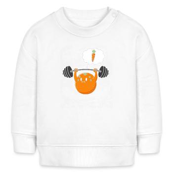 Dessin animé d’entraînement de force avec haltères et carotte - Sweat bébé bio Stanley/Stella - blanc - Devant