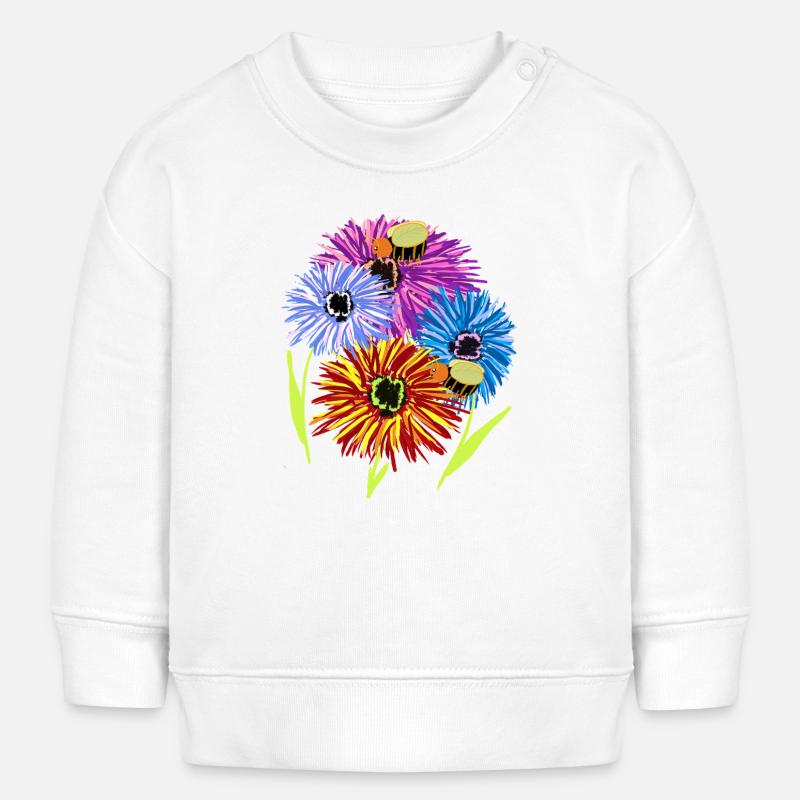 Fleurs d’été rétro abeilles - Sweat bébé bio Stanley/Stella - blanc