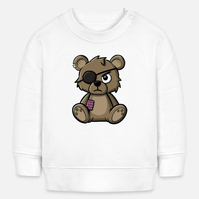 Ours en peluche avec cache-œil - Sweat bébé bio Stanley/Stella - blanc