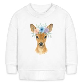Niedliches Rehkitz mit Blumenkranz - Baby Organic Sweatshirt Baby Changer von Stanley/Stella - Weiß - Vorne