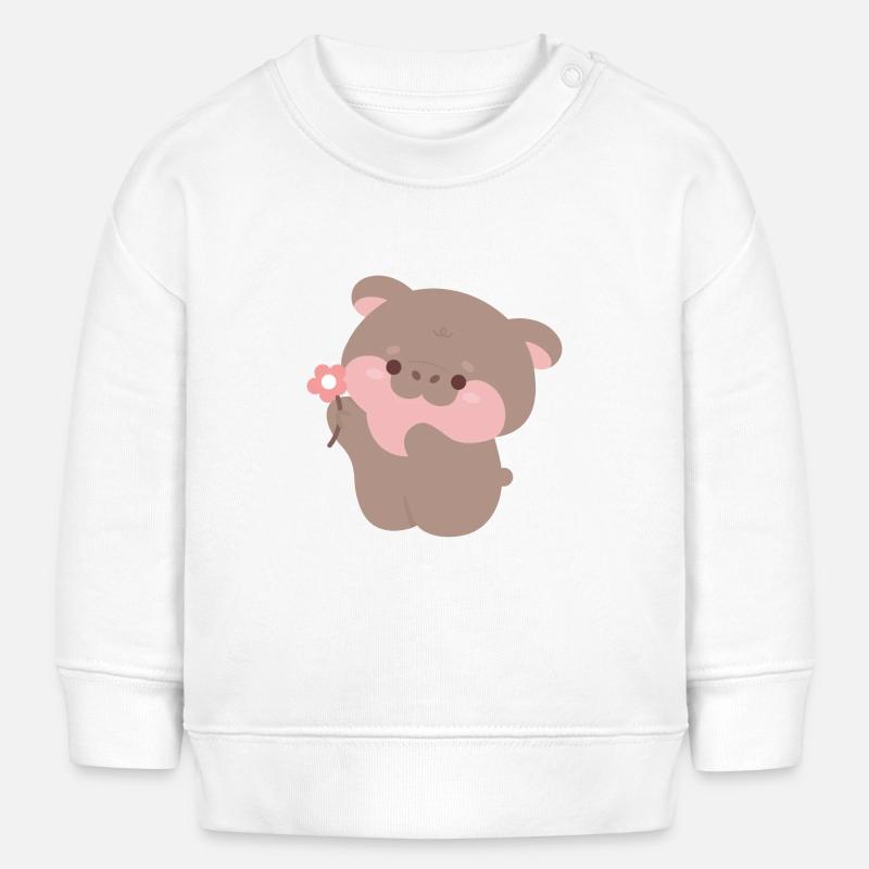 Romantique Moo Deng Hippo - Sweat bébé bio Stanley/Stella - blanc
