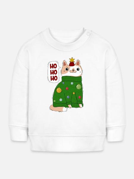 Katze im Weihnachtspullover - Baby Organic Sweatshirt Baby Changer von Stanley/Stella - Weiß