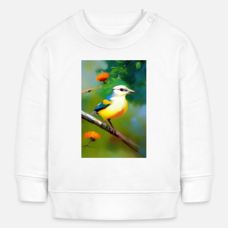 Oiseau sur branche avec fleurs - Sweat bébé bio Stanley/Stella - blanc