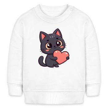 Chat noir cœur tendre - Sweat bébé bio Stanley/Stella - blanc - Devant