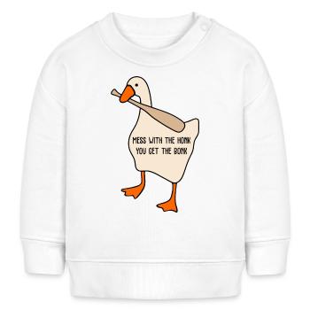 Legen Sie sich mit dem Hupen an, Sie erhalten die Bonk-Tiergrafik - Baby Organic Sweatshirt Baby Changer von Stanley/Stella - Weiß - Vorne