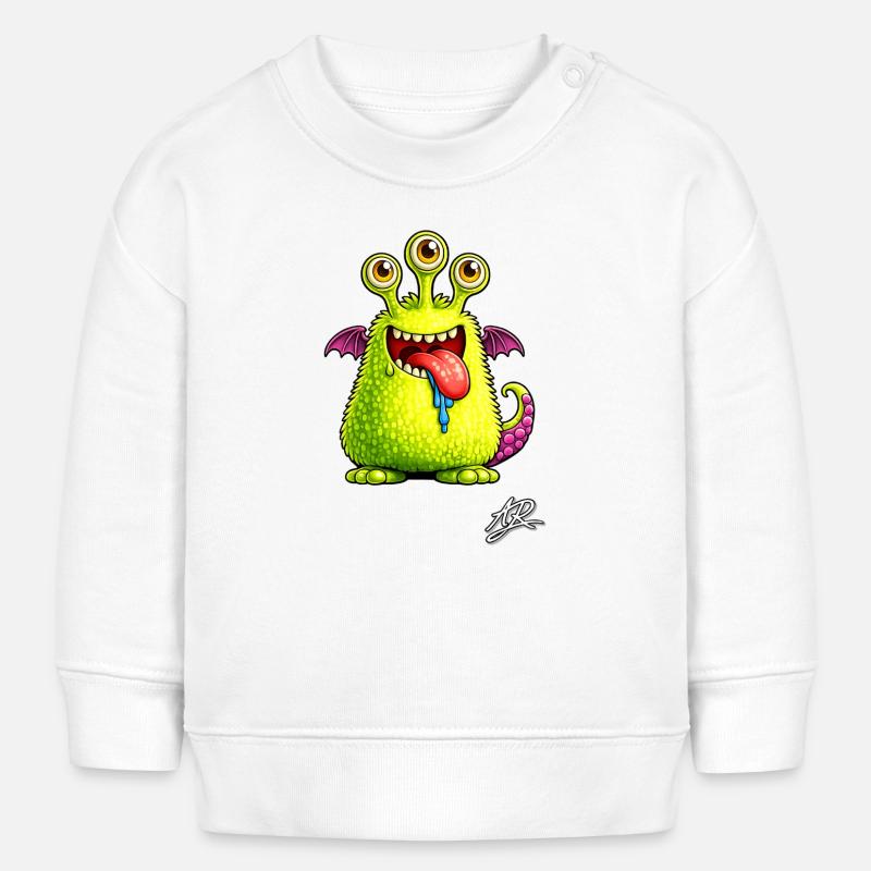 Monstre vert à trois yeux - Sweat bébé bio Stanley/Stella - blanc