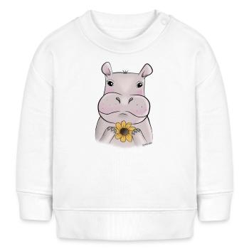 Happy Hippo Nilpferd Blume gute Laune - Baby Organic Sweatshirt Baby Changer von Stanley/Stella - Weiß - Vorne