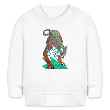Turquoise Blue Tiger on Rock - Baby Sweatshirt by Stanley/Stella - white - Front