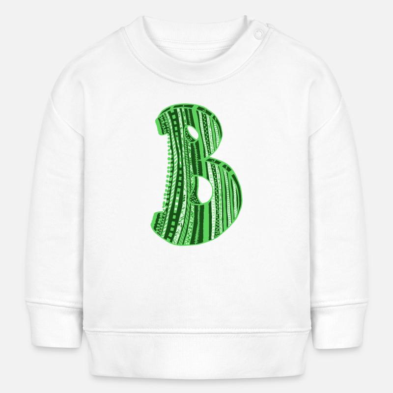 Lettre B avec caractère en vert - Sweat bébé bio Stanley/Stella - blanc