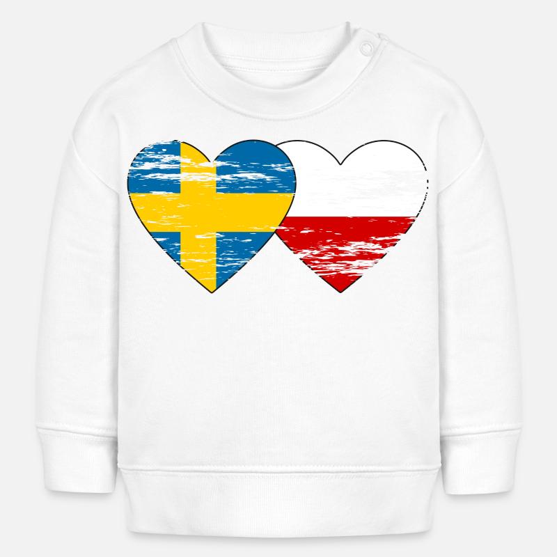 Suède Pologne Drapeau Coeur utilisé - Sweat bébé bio Stanley/Stella - blanc