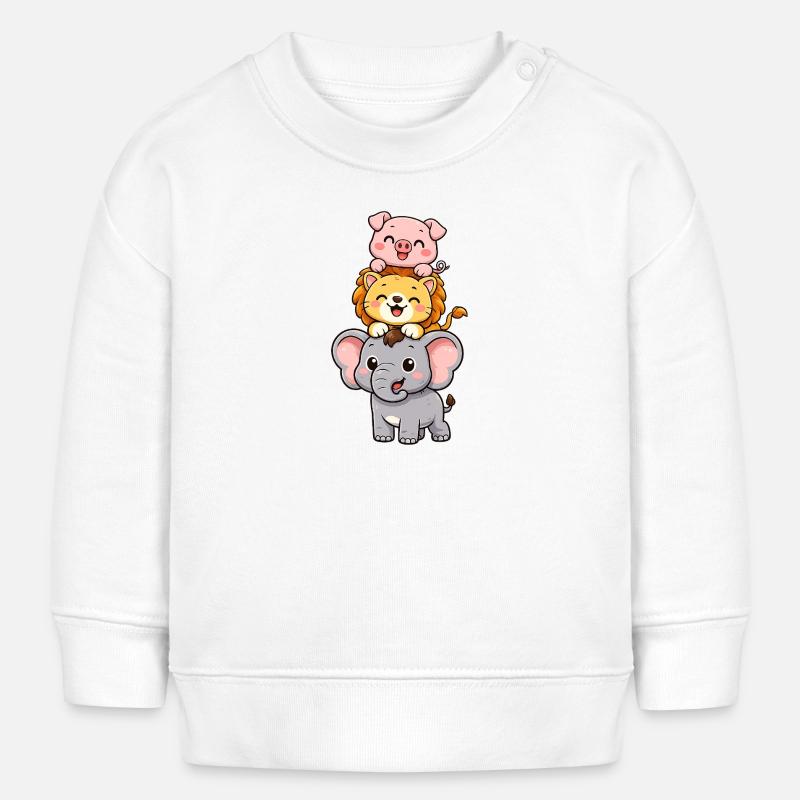 Éléphant, Lion, Cochon - Sweat bébé bio Stanley/Stella - blanc