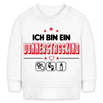 Donnerstagskind Geboren am Donnerstag Babysprüche - Baby Organic Sweatshirt Baby Changer von Stanley/Stella - Weiß - Vorne