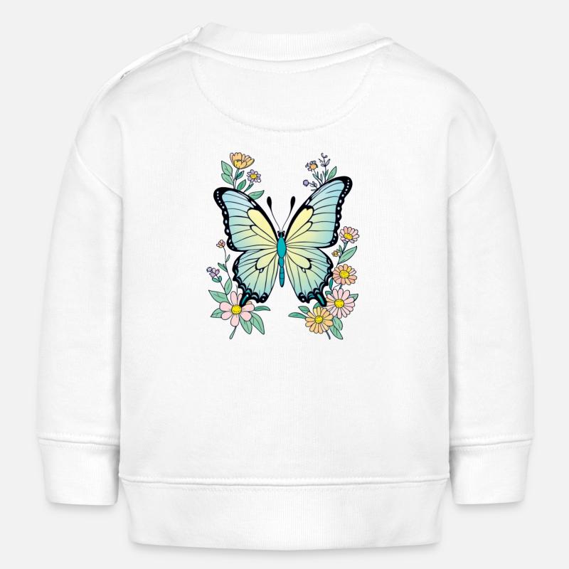 Papillon Bleu Avec Fleurs, Papillon - Sweat bébé bio Stanley/Stella - blanc