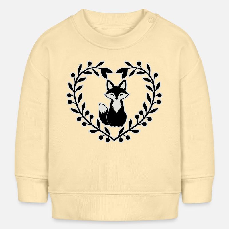 Renard mignon dans une couronne de feuilles - dessiné à la main - Sweat bébé bio Stanley/Stella - crème