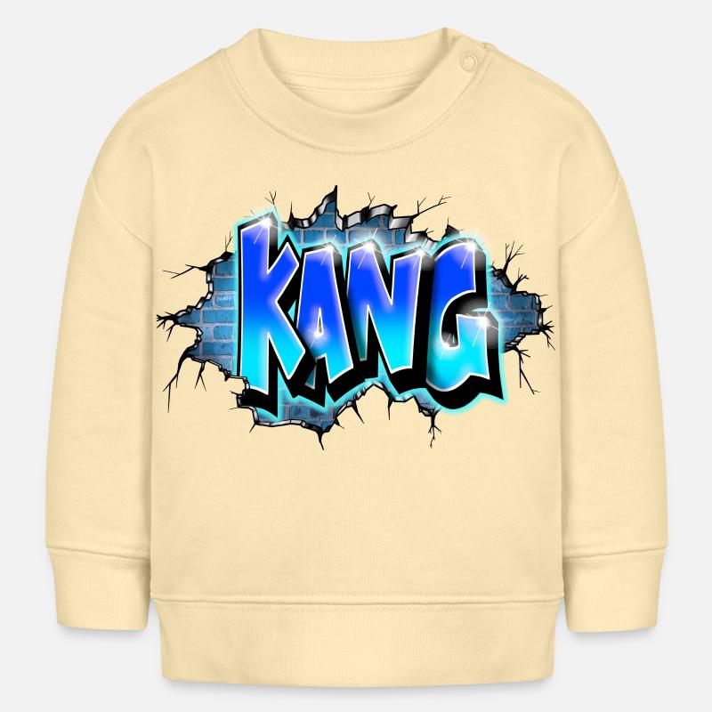 KANG GRAFFITI NAME PRINT Blue - Sweat bébé bio Stanley/Stella - crème