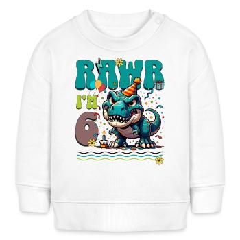 6ème anniversaire Rawr T Rex Dinosaure - Sweat bébé bio Stanley/Stella - crème - Devant