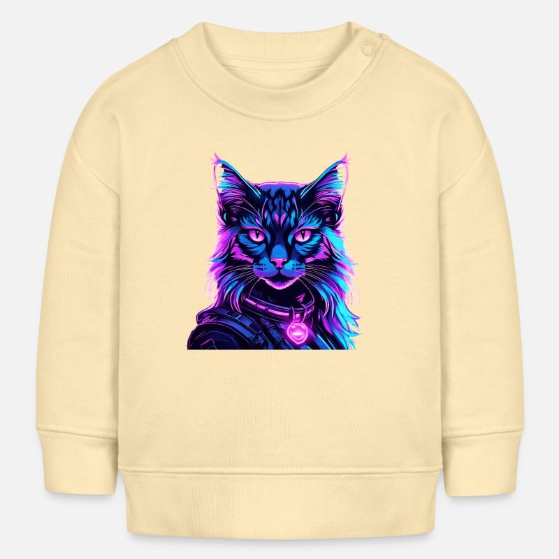 Neon Space Cat Cat Portrait - Baby Sweatshirt by Stanley/Stella - cream