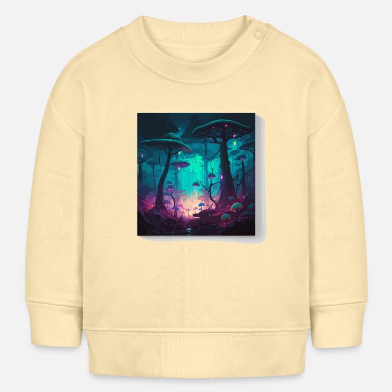 Forêt de néons aux champignons lumineux - Sweat bébé bio Stanley/Stella - crème