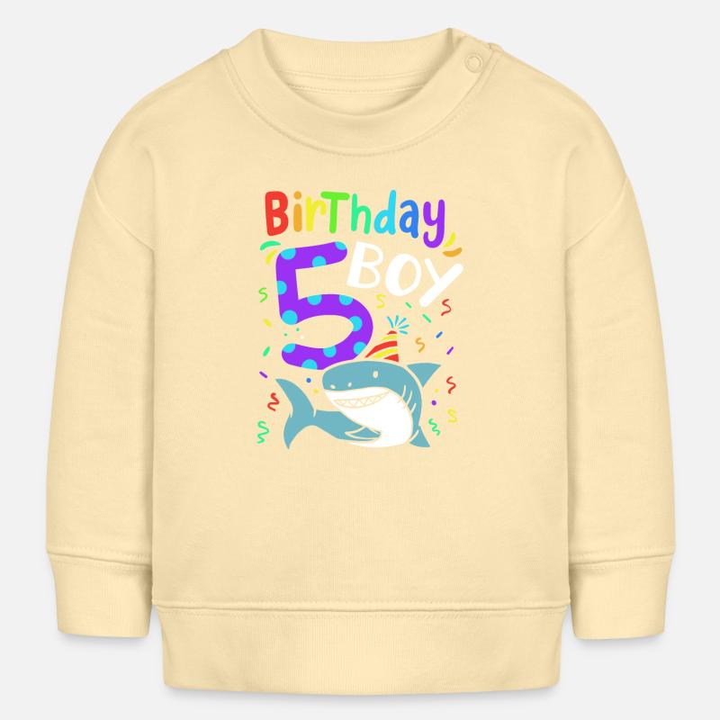 5th birthday shark - Baby Sweatshirt by Stanley/Stella - cream