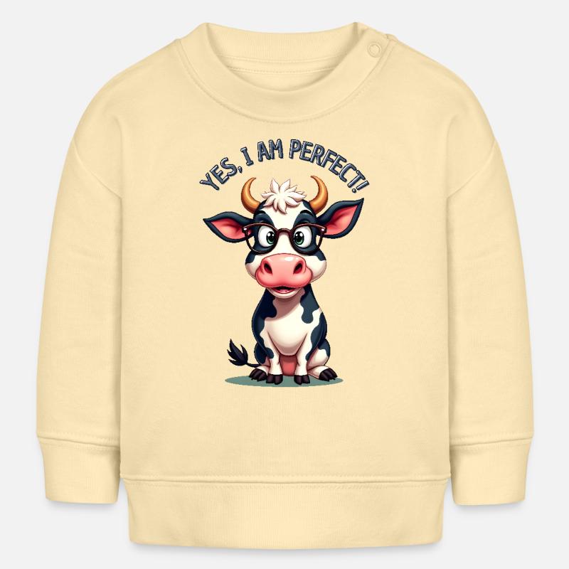 Vache avec des lunettes - , je suis parfaite ! - Sweat bébé bio Stanley/Stella - crème