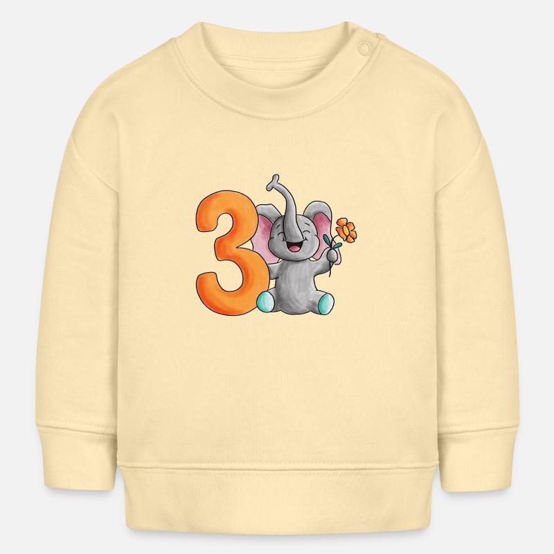 3e anniversaire éléphant - Sweat bébé bio Stanley/Stella - crème