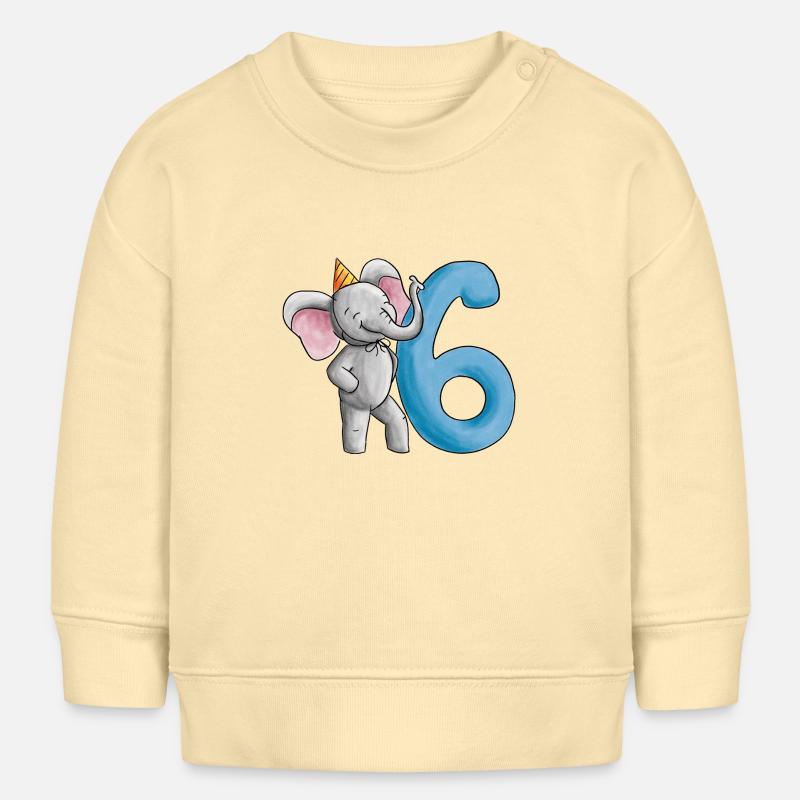 6e anniversaire éléphant - Sweat bébé bio Stanley/Stella - crème