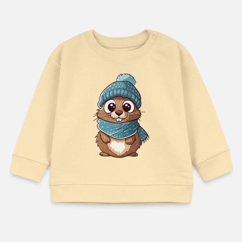Cute gopher with scarf and bobble hat. Baby Sweatshirt by Stanley/Stella